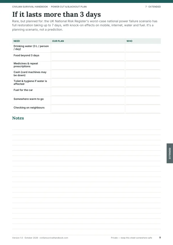 Page 9 of the Power Cut & Blackout Plan