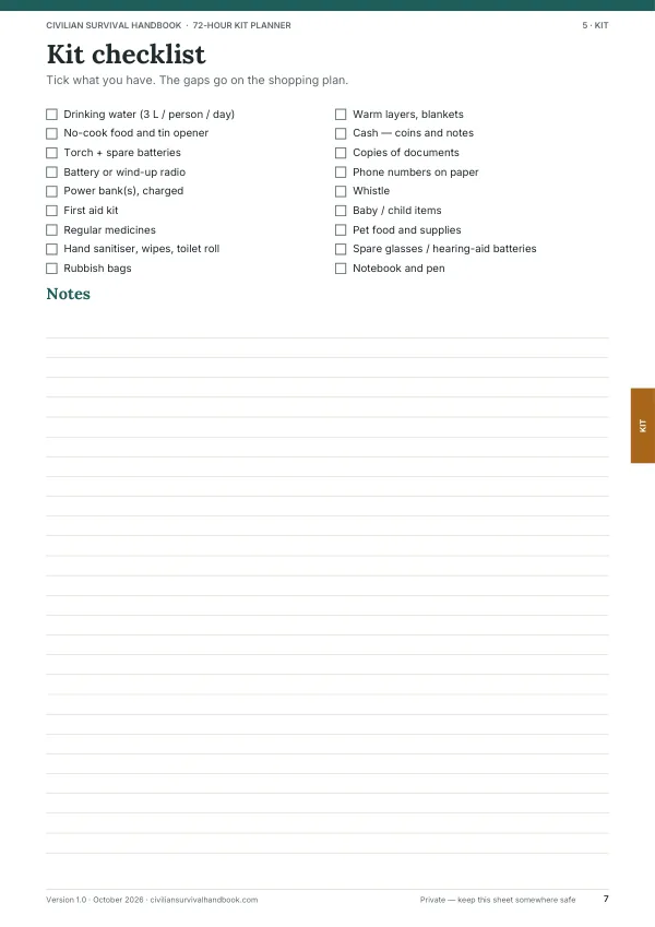 Page 7 of the 72-Hour Emergency Kit Planner