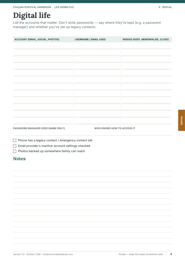 Page 9 of the Life Admin File