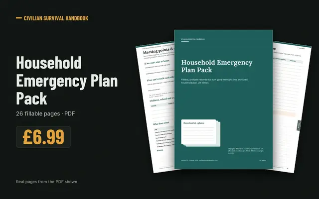 Real pages from the Household Emergency Plan Pack