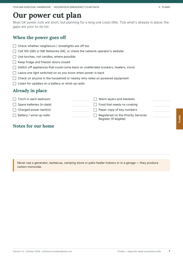 Plan Pack page 7: Power cut plan