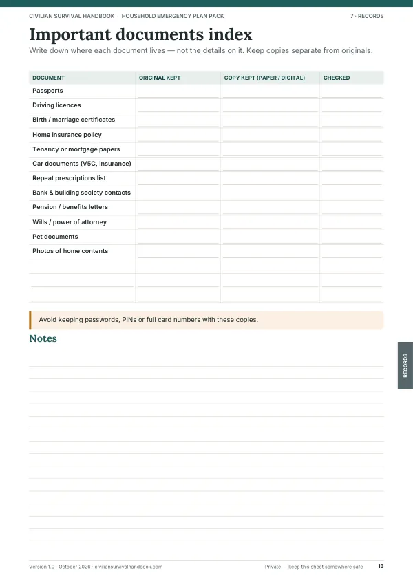 Page 13: Documents index