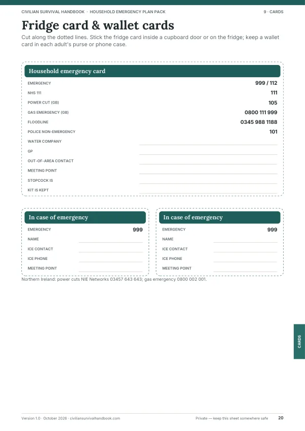 Page 20: Fridge & wallet cards