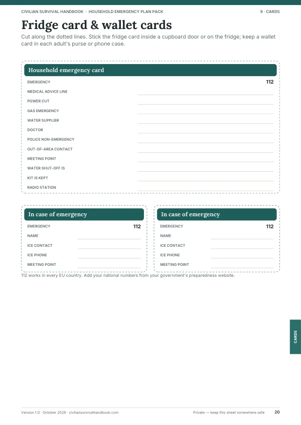 Page 20 of the Household Emergency Plan — Europe edition
