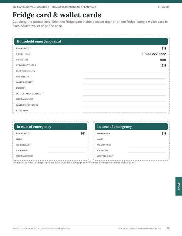 Page 20 of the Household Emergency Plan — US edition