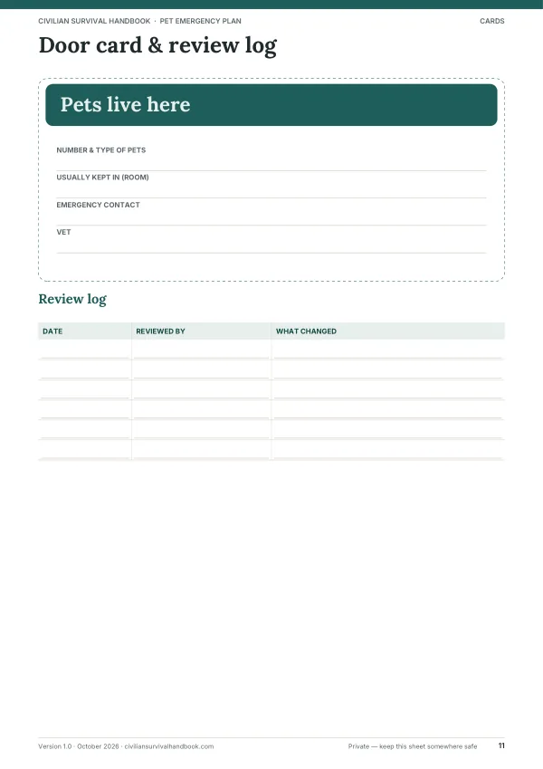 Page 11 of the Pet Emergency Plan